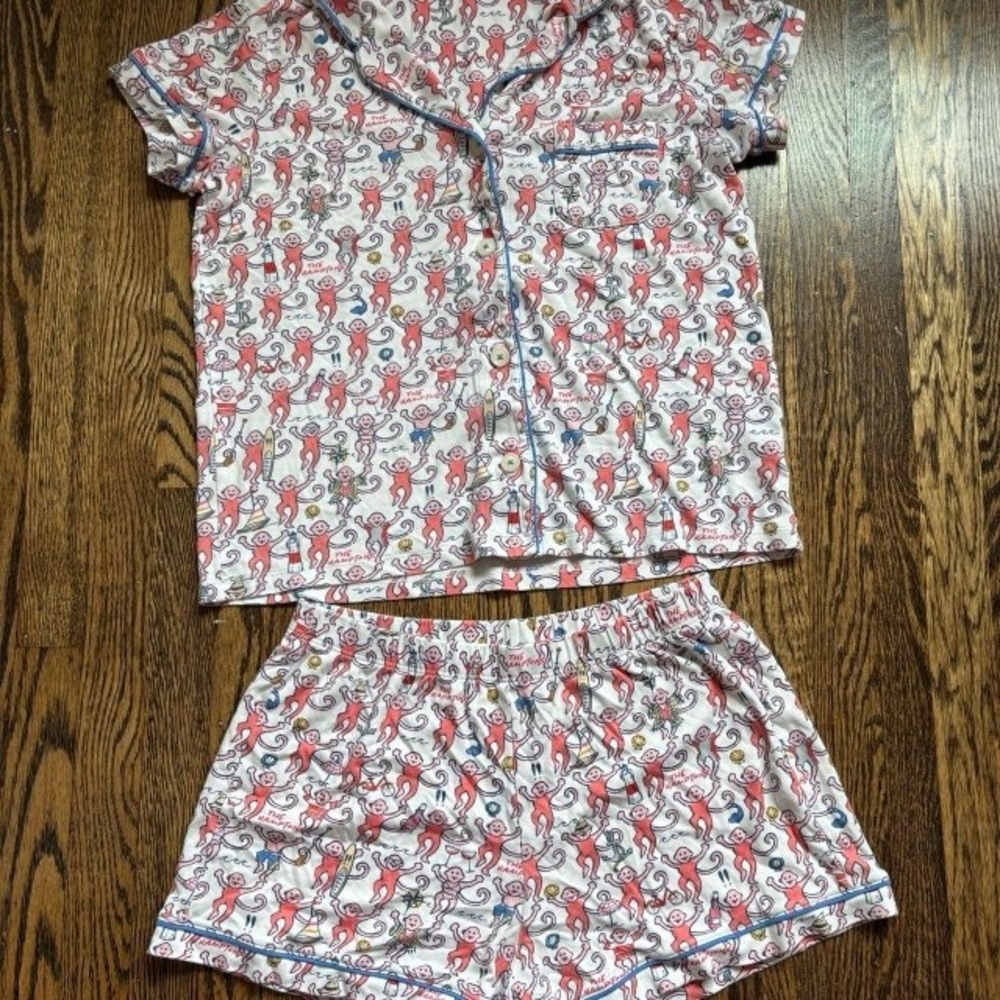 Roller Rabbit Pink and Blue Monkey Print Pajama The Hamptons Set - Picture 2 of 4